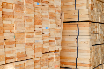 Close-up a group of industry wood processing (chamcha wood) material in warehouse for use on construction and make a furniture for decor home and office