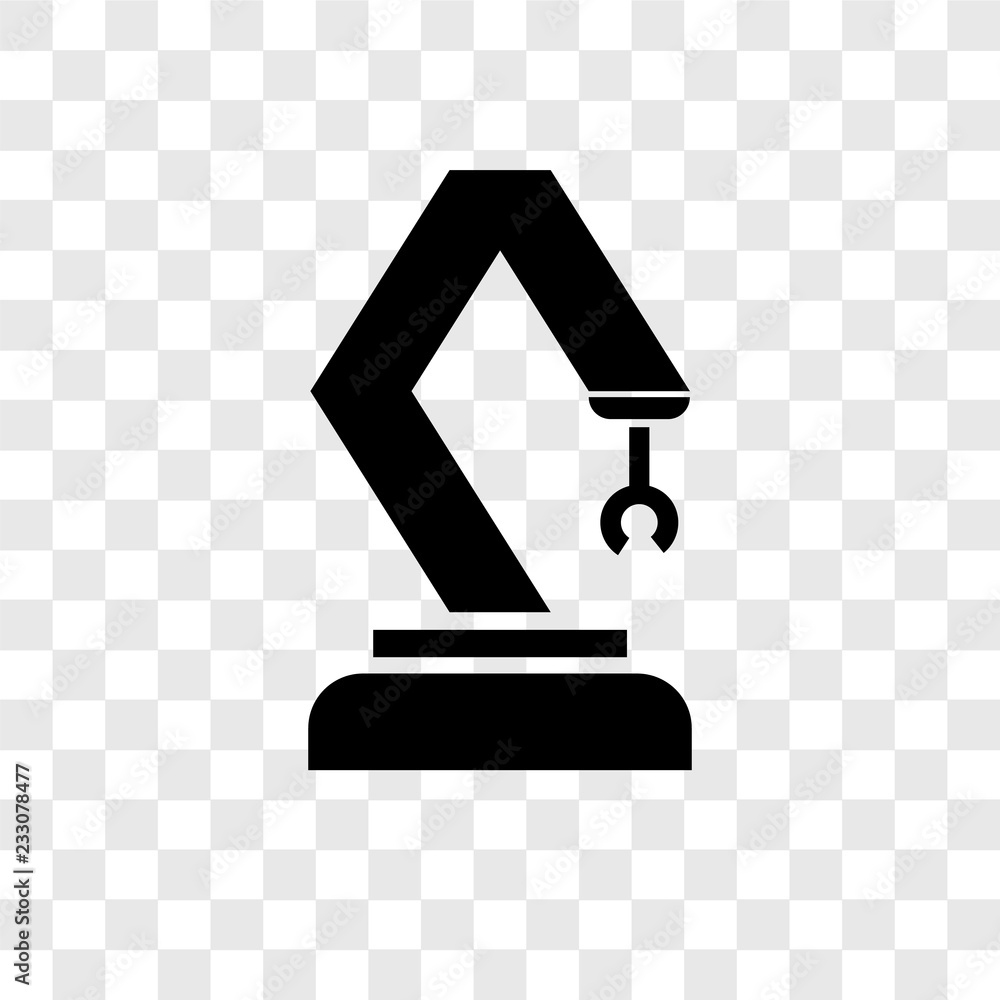 Poster mechanical arm vector icon isolated on transparent background, mechanical arm transparency logo desi