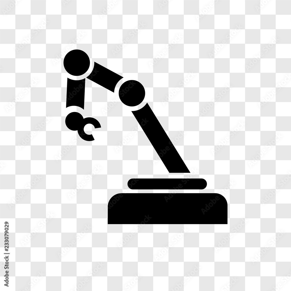 Poster mechanical arm vector icon isolated on transparent background, mechanical arm transparency logo desi