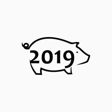 Pig Fork 2019 China New Year Logo Vector