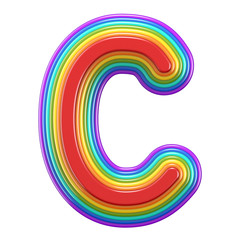 Concentric rainbow font letter C 3D