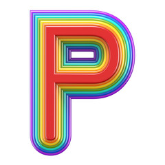 Concentric rainbow font letter P 3D