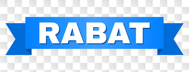 RABAT text on a ribbon. Designed with white caption and blue tape. Vector banner with RABAT tag on a transparent background.