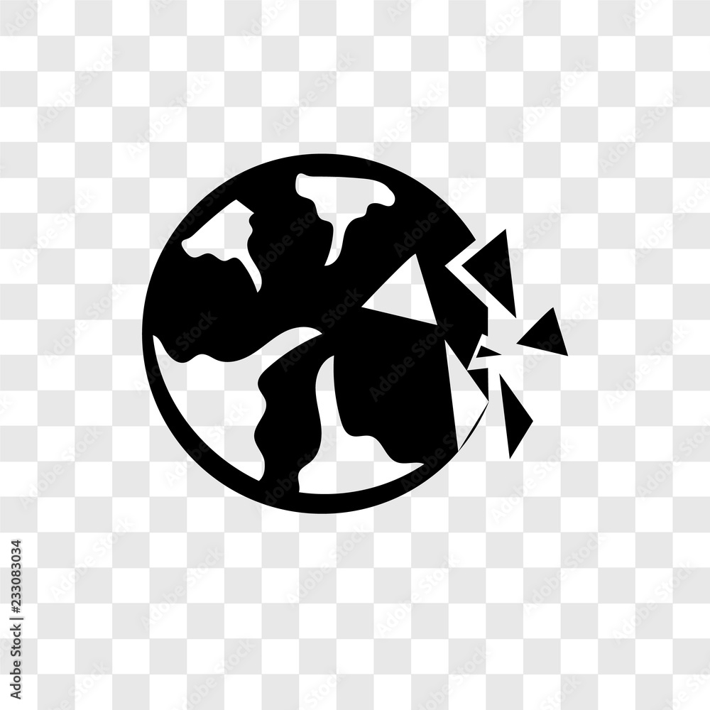 Poster destroyed planet vector icon isolated on transparent background, destroyed planet transparency logo 