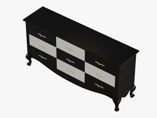 Chest of drawers with black and white 3d rendering