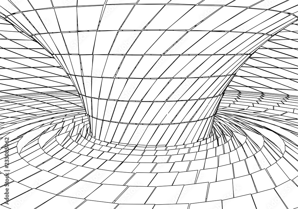 Poster tunnel or wormhole. digital 3d wireframe tunnel. 3d tunnel grid. network cyber technology. surrealis
