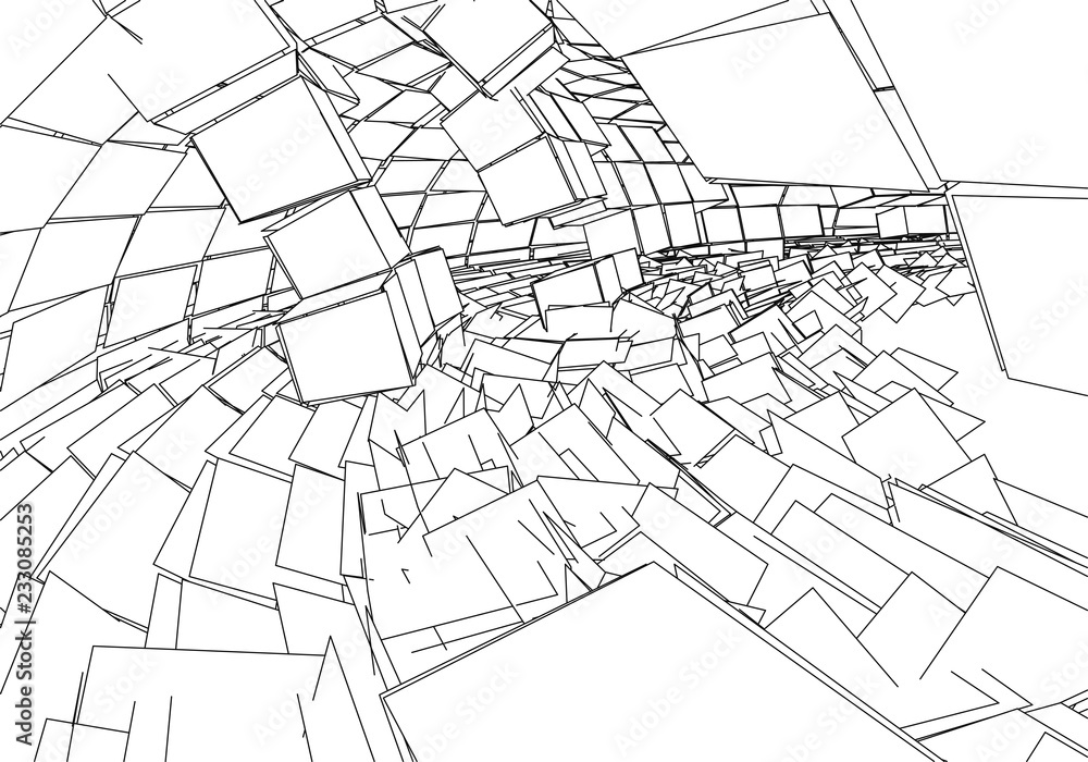 Poster tunnel or wormhole. digital 3d wireframe tunnel. 3d tunnel grid. network cyber technology. surrealis