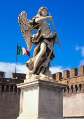 Baroque sculpture of an angel by Gian Lorenzo Bernini on the Pont Sant Angelo in Rome, Italy
