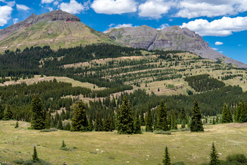 Molas Pass in Colorado along the Million Dollar Highway in the San Juan Mountains on a sunny summer...
