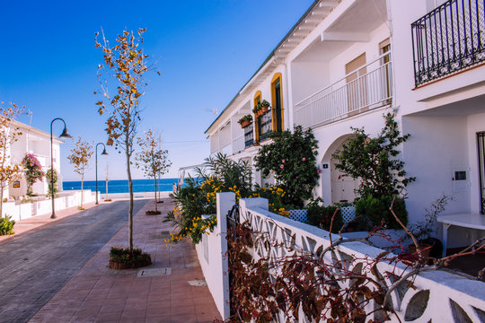 Sunny day on the street of La Cala de Mijas. Costa del Sol, Andalusia, Spain. Photo taken &ndash; 11 november 2018.