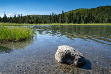 Fototapeta na wymiar Wonder Lake in Denali National Park on sunny day