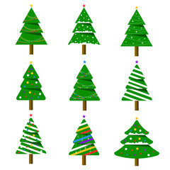 Merry Christmas. Collection of Christmas trees. Winter background. Vector illustration