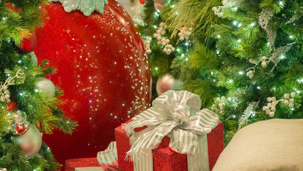 christmas presents on red background