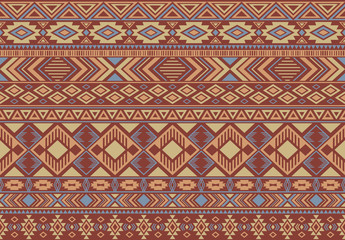 Boho pattern tribal ethnic motifs geometric seamless vector background. Rich ikat tribal motifs clothing fabric textile print traditional design with triangle and rhombus shapes.