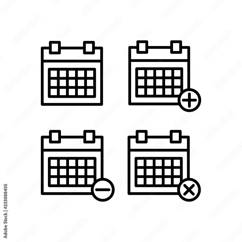 Poster calendar, plus, minus, delete sign icons. element of outline button icons. thin line icon for websit