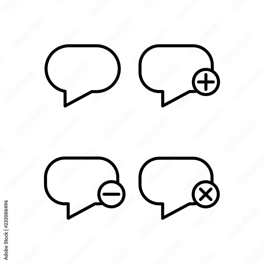 Poster speech, bubble, plus, remove, minus sign icons. element of outline button icons. thin line icon for 