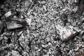 Gray ash from the oven background texture, cinder, grey ashes from the wood from the fireplace