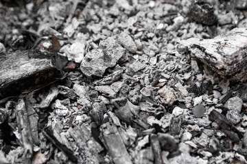 Gray ash from the oven background texture, cinder, grey ashes from the wood from the fireplace