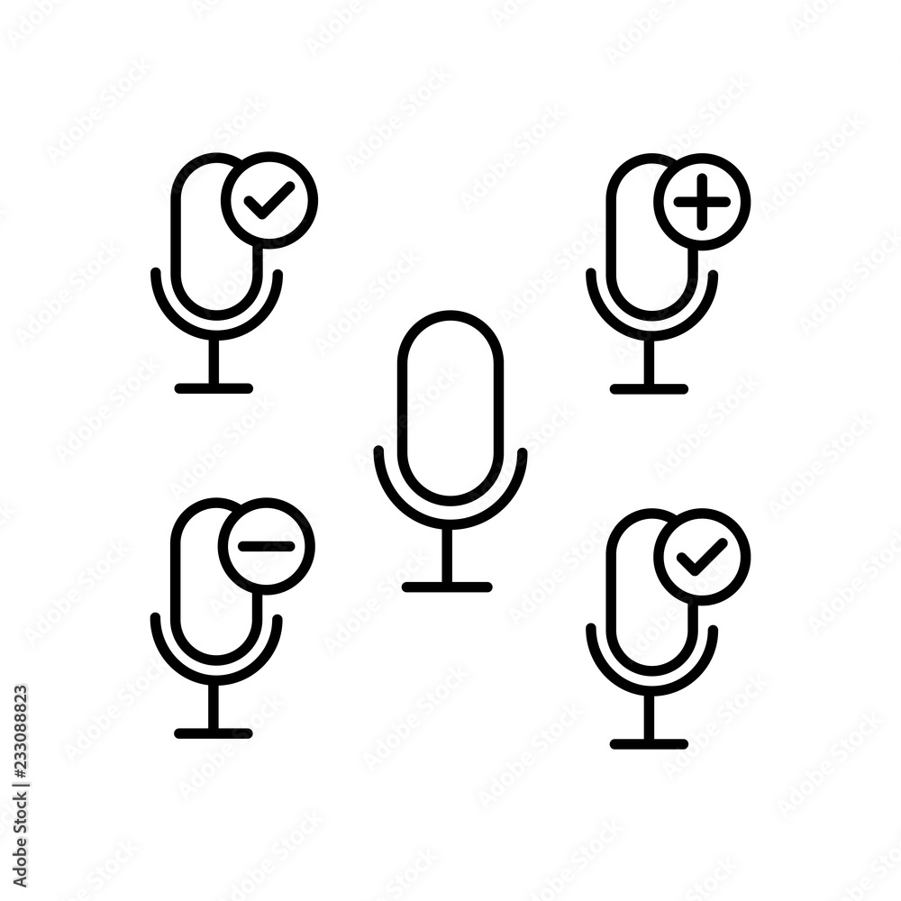 Poster microphone, plus, remove, minus sign icons. element of outline button icons. thin line icon for webs