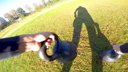 Kettlebell workout first person view