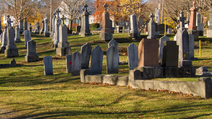 Naklejka premium cemetery in November sunshine, no people, bright, titanic
