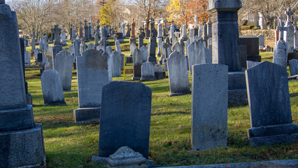 cemetery in November sunshine, no people, bright, titanic