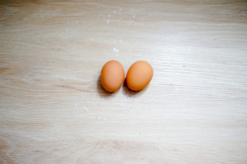 eggs on wood background, breakfast food