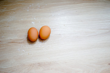 eggs on wood background, breakfast food