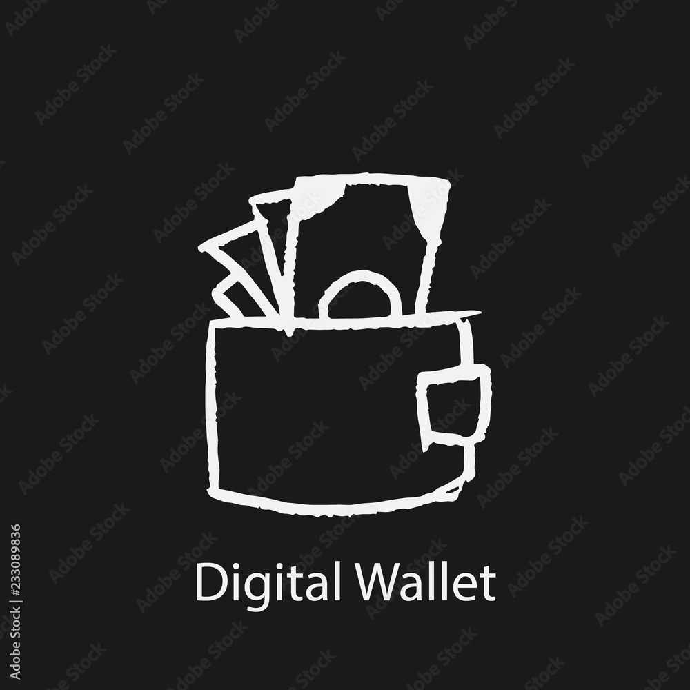 Poster digital wallet icon. element of finance icon for mobile concept and web apps. hand drawn digital wal