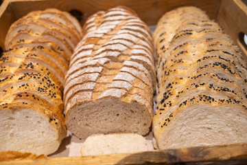 Blurred for background.Close up.Bread with Black sesame.