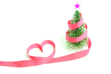 Christmas tree and ribbon. クリスマスツリーとリボン