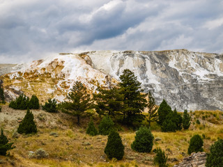 Fototapeta na wymiar Golden sulfur mountain of Yellowstone