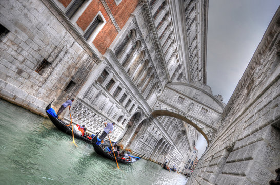 Doge's Palace and Canal with Gandolas, Venice, Italy (HDR)