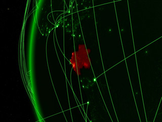 Gabon from space on green model of Earth with international networks. Concept of green communication or travel.