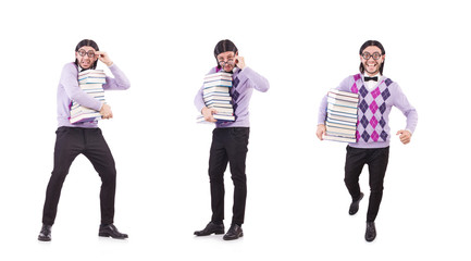 Obraz premium Funny student with books isolated on white