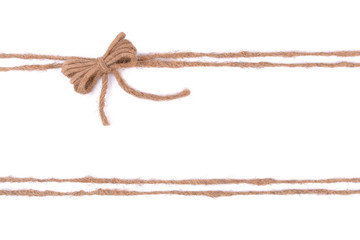 Twine burlap rope bow isolated on white background