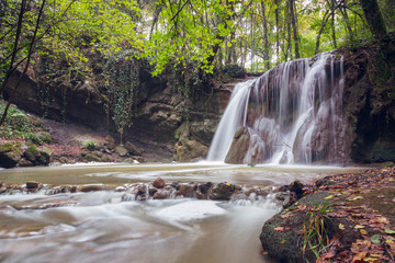 Altube waterfall in the Gorbea Natural Park, Basque Country, Spain. Long exposure in a cloudy day.