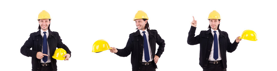 Young construction architect isolated on the white