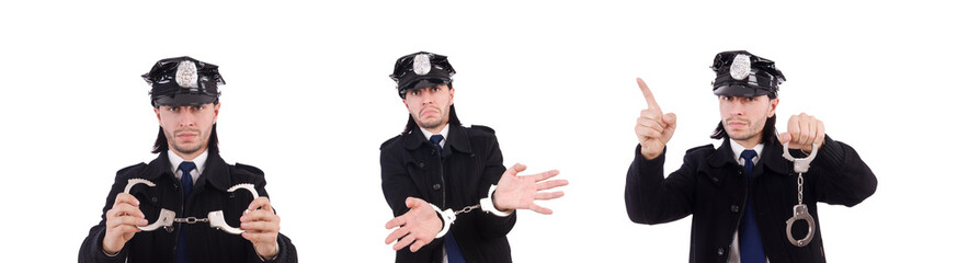 Fototapeta premium Funny policeman isolated on the white