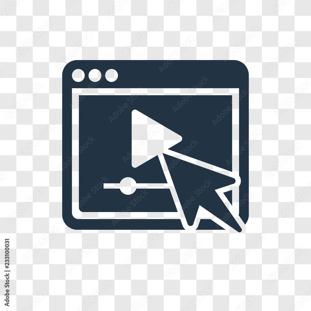 Poster video player vector icon isolated on transparent background, video player transparency logo design