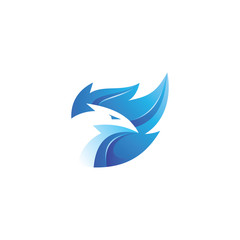 Obraz premium Modern 3D flame, fire and bird phoenix blue logo
