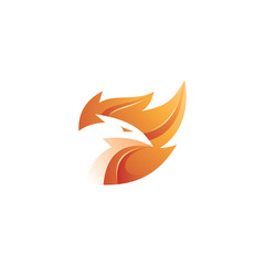 Modern 3D flame, fire and bird phoenix logo
