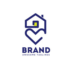 abstract lines house and heart logo vector,  home care logo vector