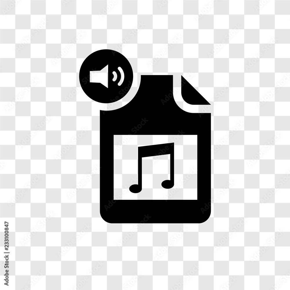 Poster audio file vector icon isolated on transparent background, audio file transparency logo design