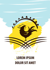 Vector silhouette rooster. Farmer bird chicken. Concept logo for fresh, natural product in farm market, grocery, meat shop, butcher store. Design poster, card, flyer, banner, web, app