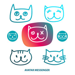 Line cat face for avatar messenger. Sketch vector illustration