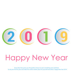 Happy New Year or Christmas greeting card with modern graphic text. 2019 Vector