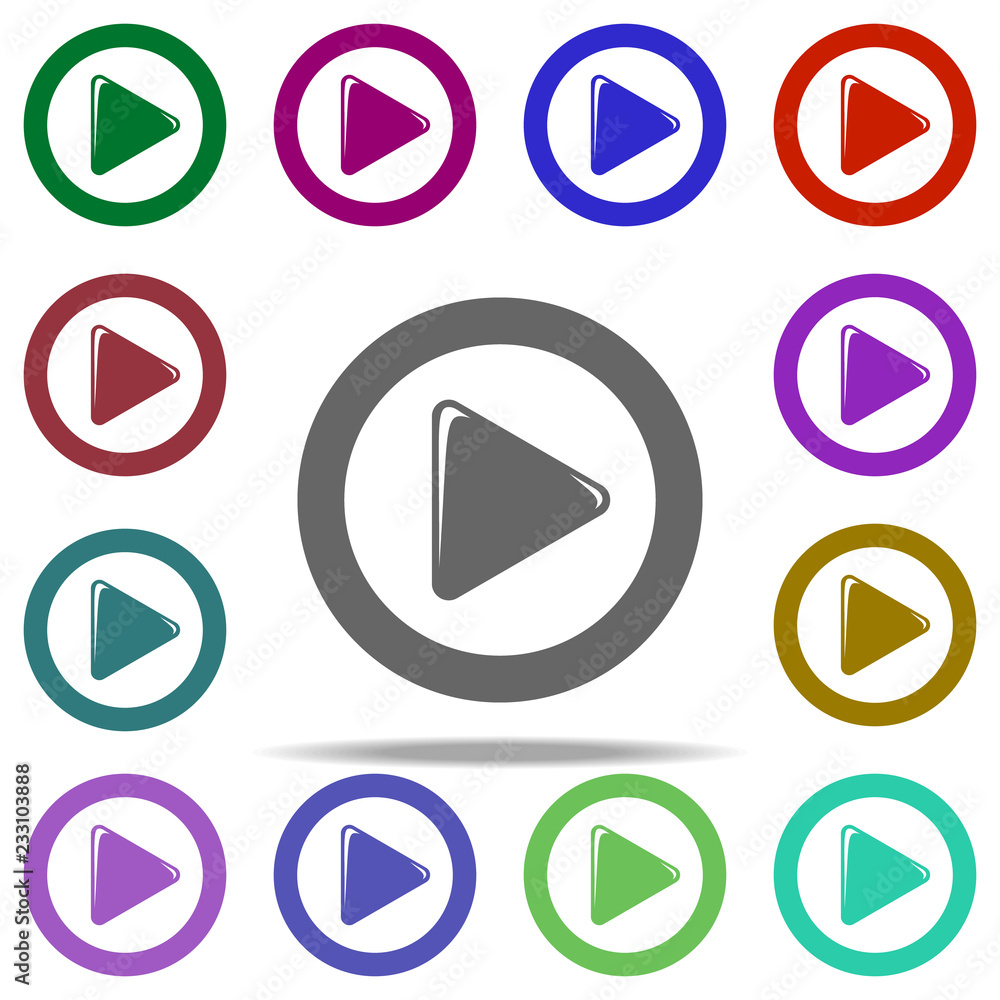 Poster play in roud icon. elements of cinema and teatr in multi color style icons. simple icon for websites