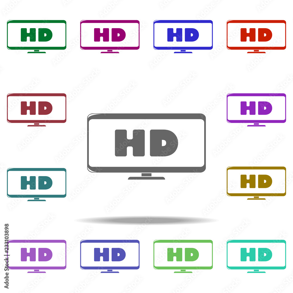Aufkleber hd sign in monitor icon. elements of cinema and teatr in multi color style icons. simple icon for we
