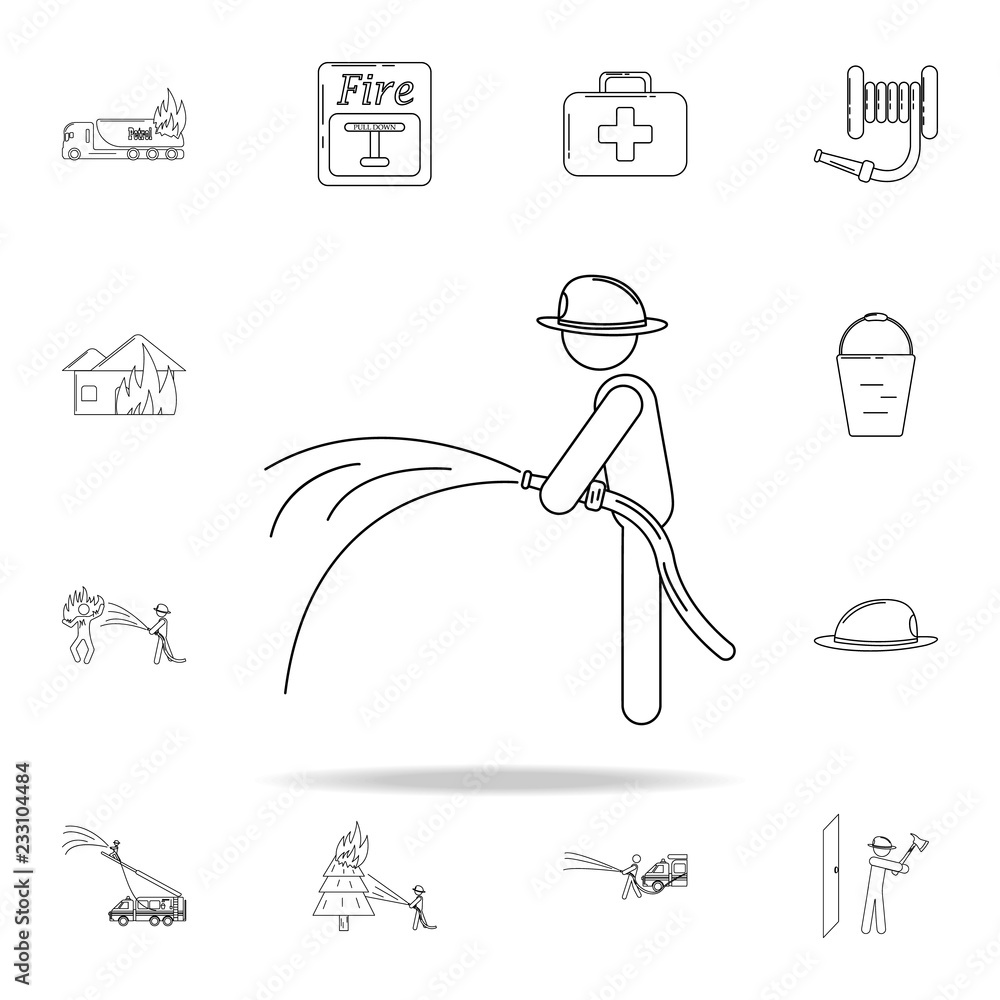 Poster fireman with hose icon. fireman icons universal set for web and mobile